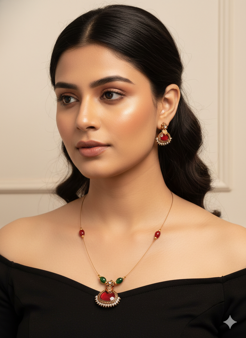 invisible Necklace,traditional Jhumkas,stone earring