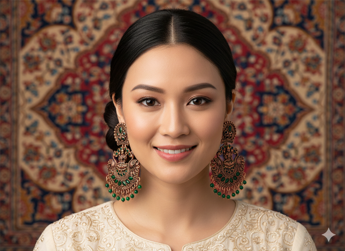 invisible Necklace,traditional Jhumkas,stone earring