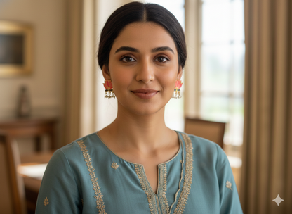 invisible Necklace,traditional Jhumkas,stone earring