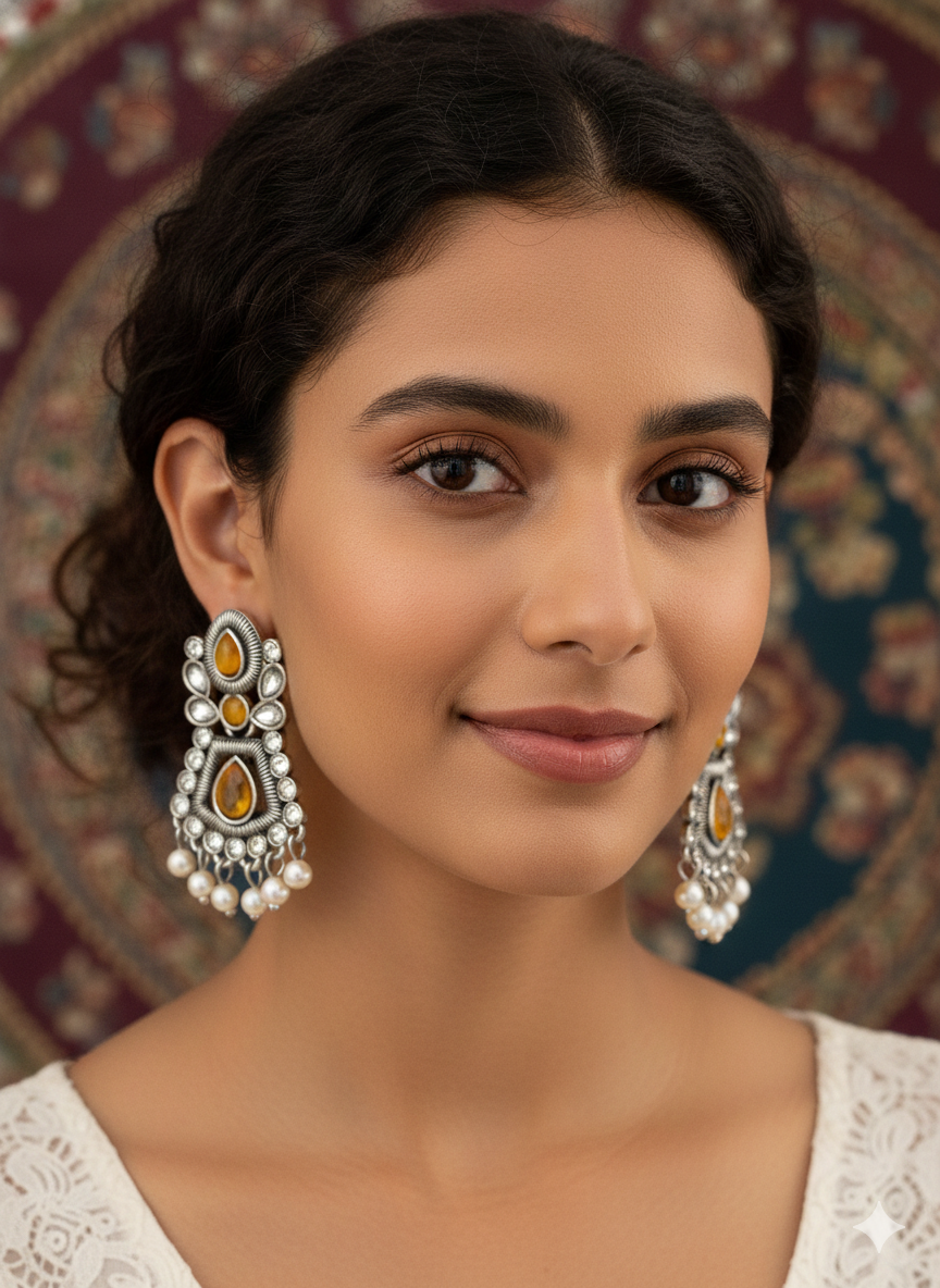 invisible Necklace,traditional Jhumkas,stone earring