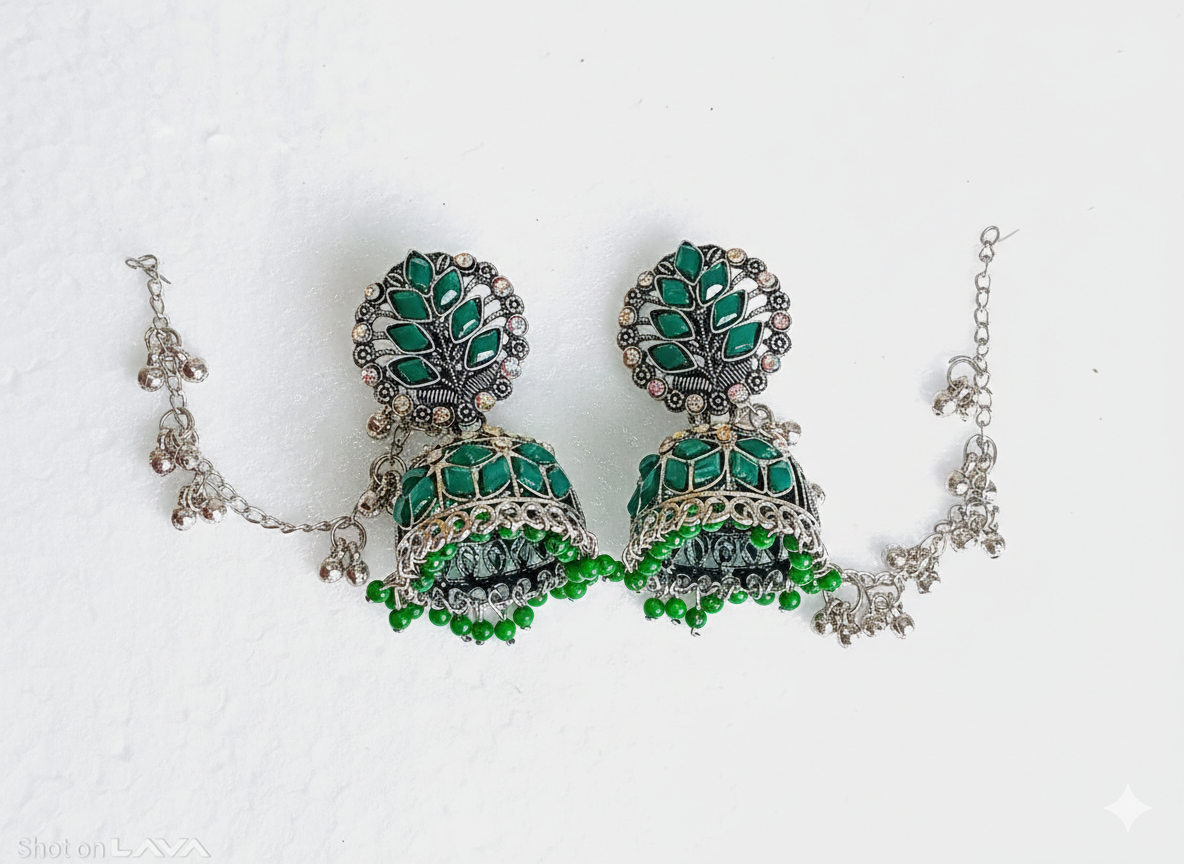 invisible Necklace,traditional Jhumkas,stone earring
