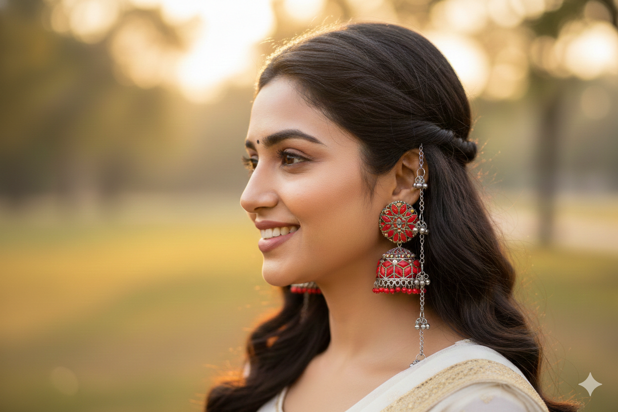 invisible Necklace,traditional Jhumkas,stone earring