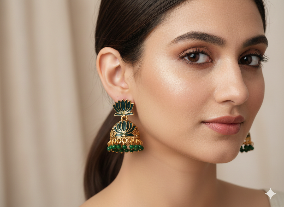 invisible Necklace,traditional Jhumkas,stone earring