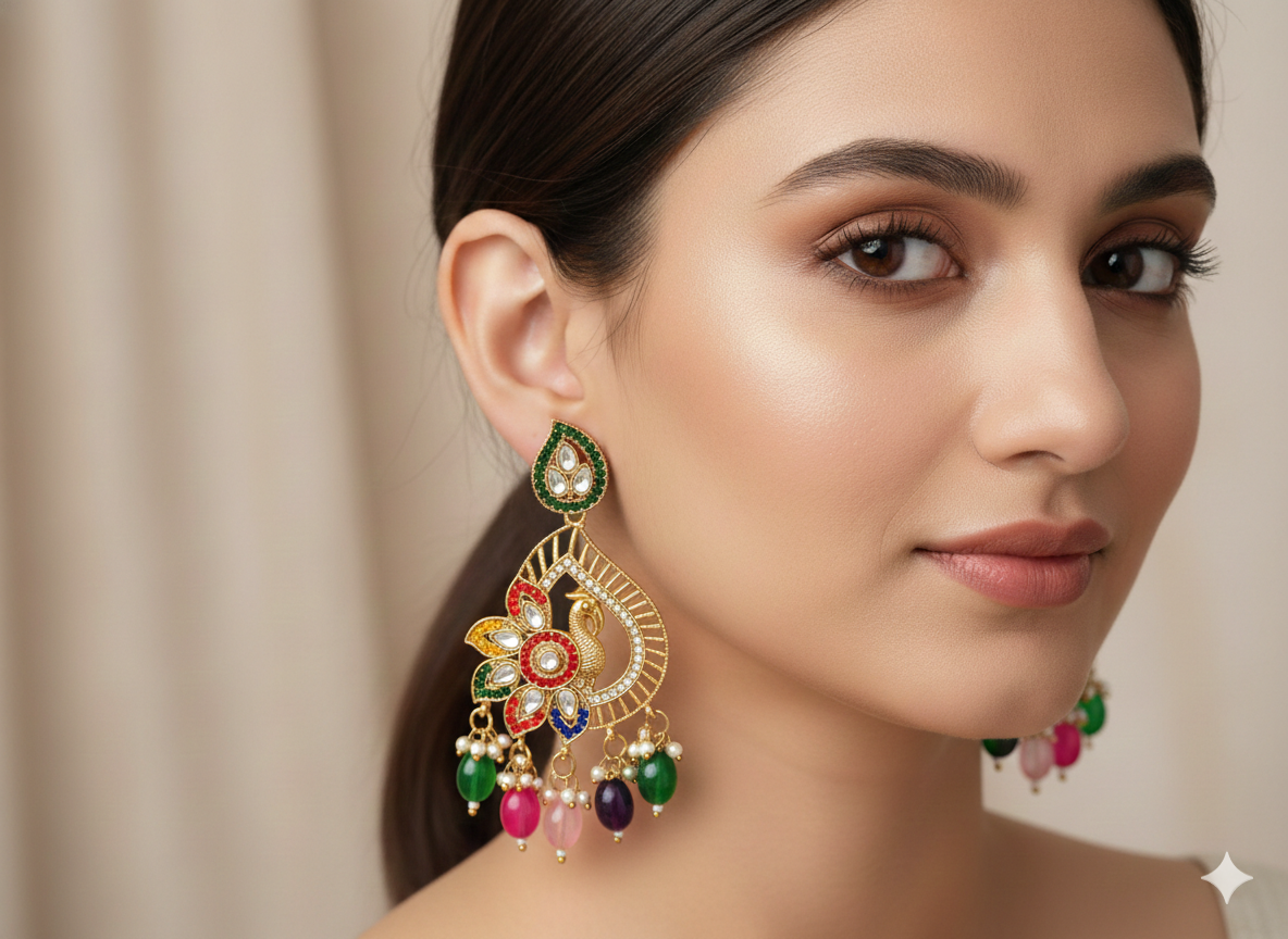 invisible Necklace,traditional Jhumkas,stone earring