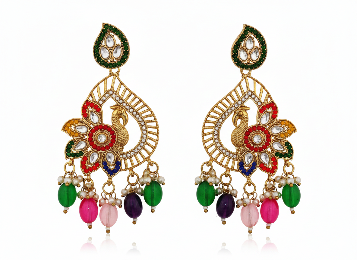 invisible Necklace,traditional Jhumkas,stone earring