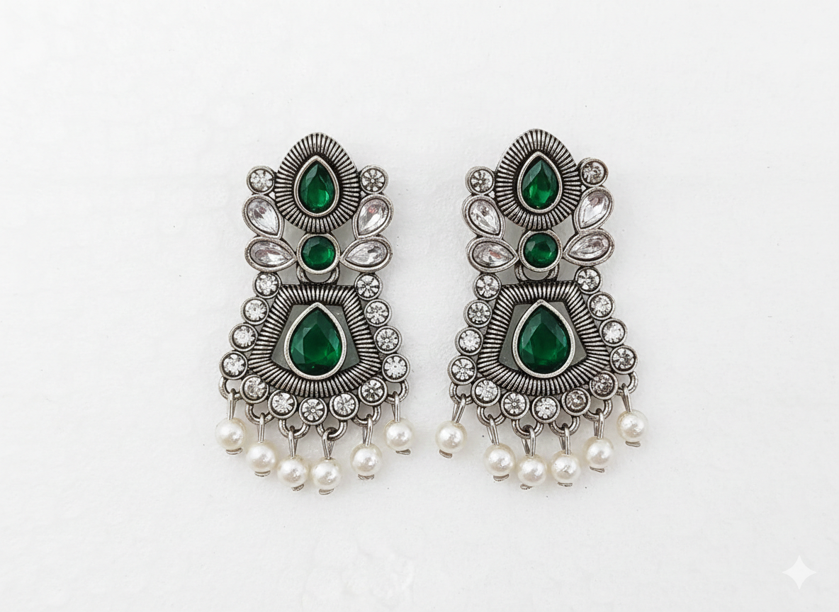 invisible Necklace,traditional Jhumkas,stone earring