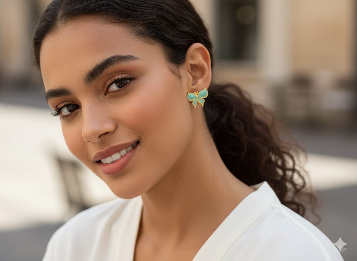 Butterfly-light green Korean Earring